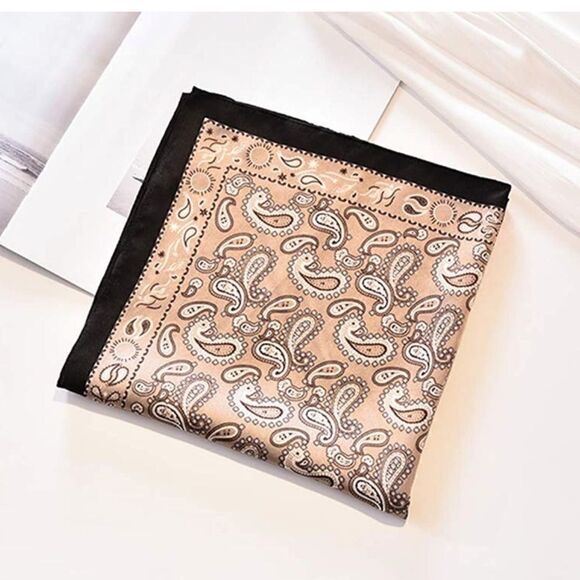 Tan Paisley Mulberry Silk Neck Scarf - Picture 3 of 4